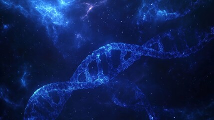 Exploring the Beauty of DNA in a Cosmic Environment Filled With Vibrant Blue Hues and Mysterious Galaxies