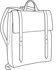 Slim satchel backpack flat sketch vector illustration technical cad drawing template