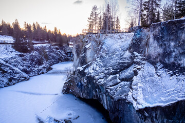  a beautiful view of the illumination of the ruskela mountain park. republic of karelia