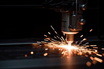 High Precision Welding Process with Sparks Emanating from Welding Torch in Industrial Environment