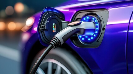 Electric Vehicle Charging Station Night Scene Purple Car