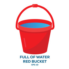 Illustration of full of water red bucket on white © Ismail Hossain