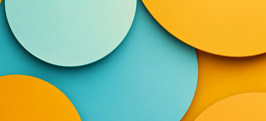 Light blue and yellow background, simple geometric shapes, circular curves, light green and dark orange, high resolution