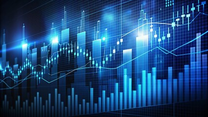 Naklejka premium Dark Blue Stock Market Background with Financial Graphs and Candlestick Charts for Business Concepts and Trading Data Visualization