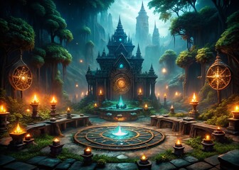 Fototapeta premium Dark Fantasy Elements for User Interface and RPG Game Design Featuring Enchanted Magic HUD Templates and Intricate Backgrounds for Posters and Videos