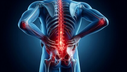 Human Back Illustration with Lower Back Highlighted in Red for Sciatica Pain