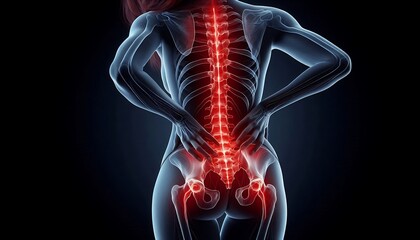 Human Back Illustration with Lower Back Highlighted in Red for Sciatica Pain