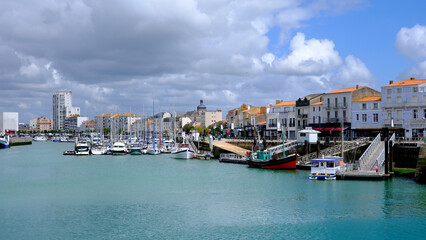 Panoramic photo of port of Les Sables d'Olonne, commune in the Vendée department in the Pays de la Loire region in western France