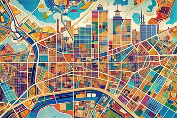 Obraz premium Decorative Jacksonville Map Poster Featuring a Detailed Street Map, Cityscape Area Panorama, and Vibrant Urban Landscape for Home or Office Decor