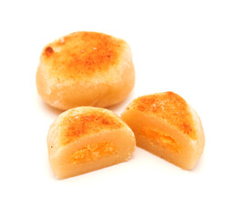 Pastel de yema, candied yolk covered in marzipan, one of many Spanish sweets typically associated with Christmas
