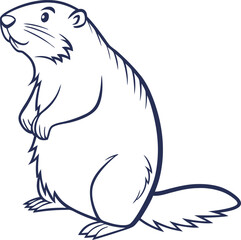 Beaver line art vector and black and white drawing illustration design