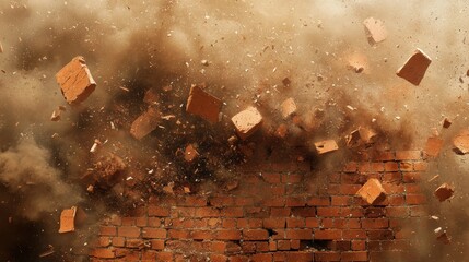 Bursting Brick Wall with Flying Debris and Dust Explosion Effects