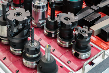 Industrial metalworking concept, milling cutter, metal cutter close up CNC cutters for metal....