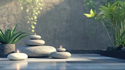 Balanced Zen stones symbolizing meditation, peace, and tranquility, arranged in a calm setting.