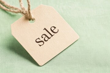 Creative Handmade Sale Tag on a Textured Mint Green Background Highlighting a Special Offer for Trendy Shoppers and Bargain Hunters Alike