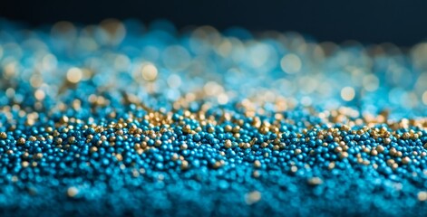 Fototapeta premium Captivating Moments of Shimmering Blue and Gold Spheres Reflecting Light in a Mesmerizing Abstract Formation During a Tranquil Evening