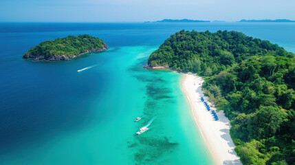Obraz premium Tropical island with white sand beaches and clear blue waters