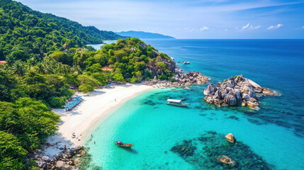 Fototapeta premium Tropical island with white sand beaches and clear blue water