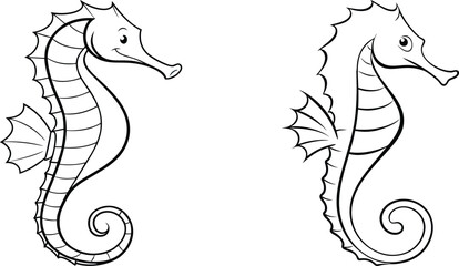 Seahorse line art vector and black and white drawing illustration design © MdMujahid