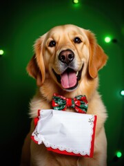 Golden Retriever with Christmas Bow Tie and Blank Sign