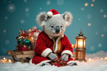 Koala in Santa Suit with Christmas Presents