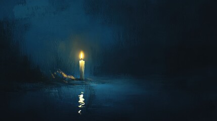 Obraz premium Flickering Candle Light in Dark Room with Reflections on Water