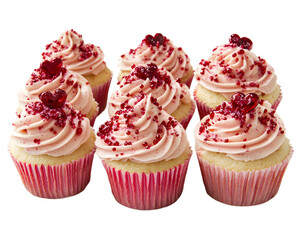 Delicious pink frosted cupcakes with red sprinkles, perfect for celebrations and sweet treats