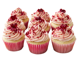 Delicious pink frosted cupcakes with red sprinkles, perfect for celebrations and sweet treats