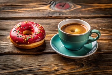 Delightful Espresso and Donut Pairing with Copy Space for Text Overlay - Perfect for Food Blogs, Cafes, and Dessert Promotion