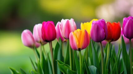 Naklejka premium Vibrant Spring Tulips Colorful Flowers Garden Bloom Nature Photography