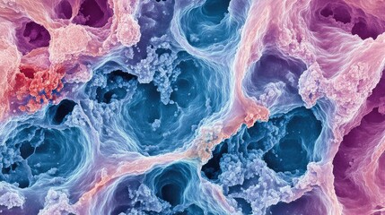 Microscopic View of Adenocarcinoma in Situ Cellular Structure with Feathering Patterns in Cervical Malignant Cells