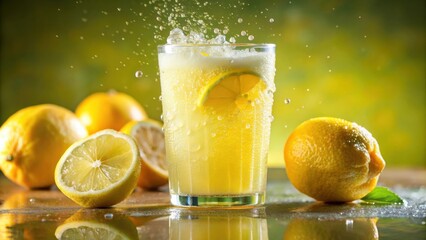 A refreshing glass of lemon soda with a splash of lemon juice and whole lemons