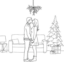 A Pair Of Happy Lovers Kissing Each Other One Line Art Drawing illustration