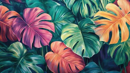 Fototapeta premium Vibrant tropical leaves in various colors showcasing vivid hues and lush textures for nature and botanical themes