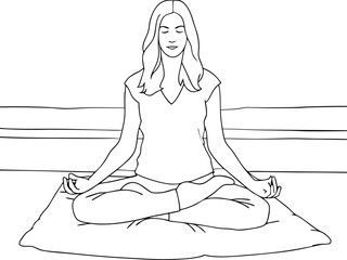 Young Woman Doing Yoga Pose Meditation Healthy Body And Relaxation Concept One Line Art Illustration