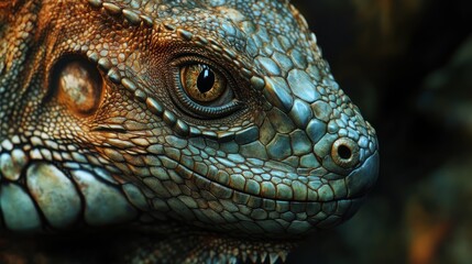 Fototapeta premium Close-up of iguana's head, showcasing scales and eye.