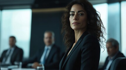 Boardroom leadership, confident woman presenting strategic ideas to executives and investors