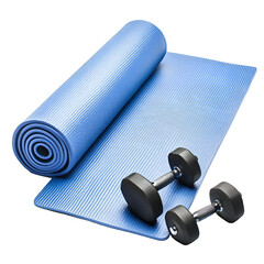 Blue Yoga Mat and Dumbbells for Fitness