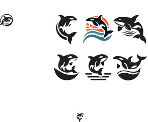 Orca Silhouettes in Various Poses, Perfect for Marine-Themed Designs