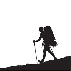 Hiking man Silhouettes. hiker with rucksacks and backpack silhouette.