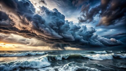 Fototapeta premium Dramatic Clouds Over a Stormy Sea: Captivating Conceptual Photography of Nature's Fury and Beauty Captured in a Stunning Landscape Scene