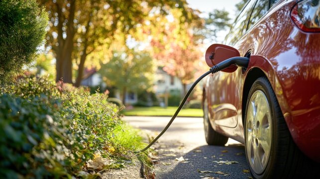 Focus on an electric car charging cable plug, highlighting its seamless connection to the vehicle for a quick charge.