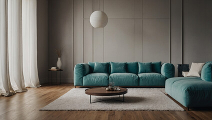 Teal Modular Sofa in Modern Living Room Interior
