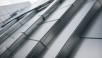 Obraz premium Sleek architectural design featuring metallic surfaces with geometric patterns, creating a modern aesthetic in urban environment.