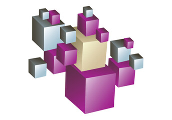 A collection of colorful 3D cubes in purple gray and cream shades