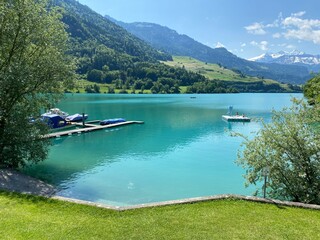 Lake bad Bürglen or Seebad Burglen Beach - Canton of Obwald, Switzerland (Seebad Bürglen oder Seebadi am Lungerersee mit Strand - Kanton Obwald, Schweiz)