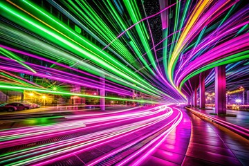Dynamic Lines of Energy in Magenta and Neon Green: A Long Exposure Capture of Motion, Light, and Vibrancy for Stunning Visual Impact in Modern Art and Design