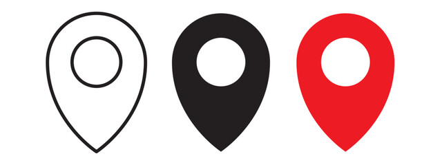 Set of Pin Icon, Vector Pin, Map, Location, Address. editable lines