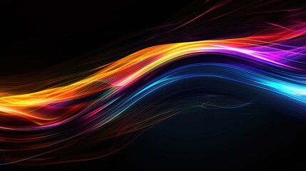 A computer generated digital illustration of an abstract futuristic bright colourful neon light trails energy style swoosh background.