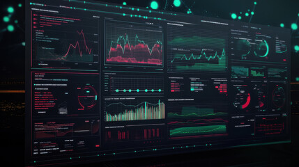 Obraz premium Digital interface with graphs and charts displaying data analysis trends